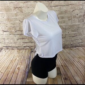 Forever21 XS White Short Sleeve Workout Top w| Open Back